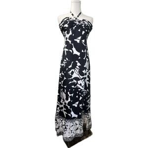 White House Black Market Silk Halter Maxi Dress, Spaghetti Neck Straps - Size 0